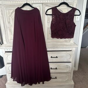 Wine colored lace top set with maxi skirt bridesmaid